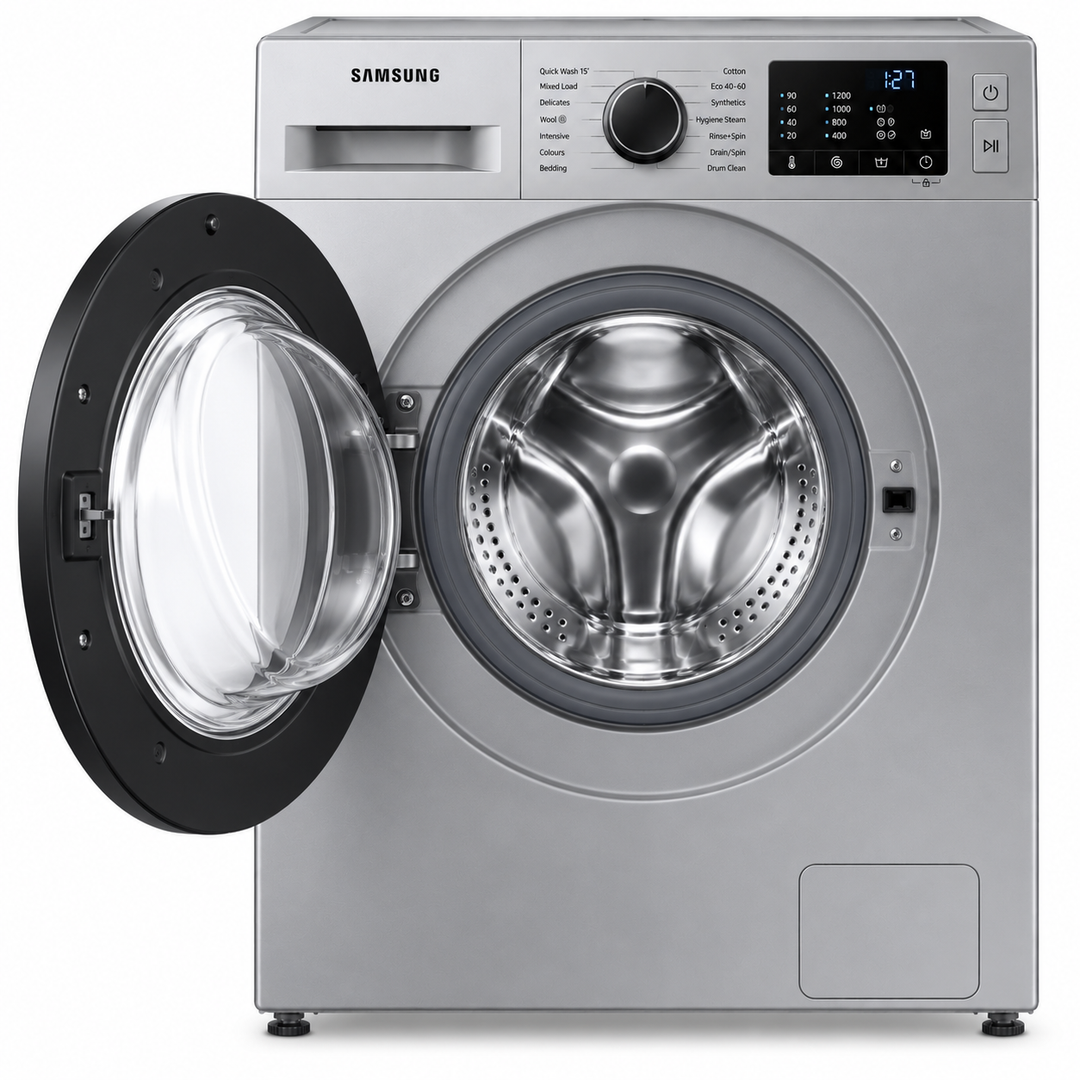 Samsung 7kg Front Load Washing Machine, Digital Inverter, Quick Wash, 1200 RPM, Silver – WW70T3020BS - Teq Souq