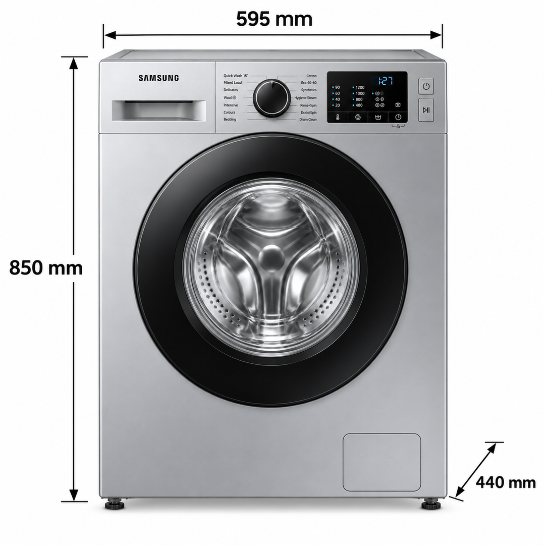 Samsung 7kg Front Load Washing Machine, Digital Inverter, Quick Wash, 1200 RPM, Silver – WW70T3020BS - Teq Souq