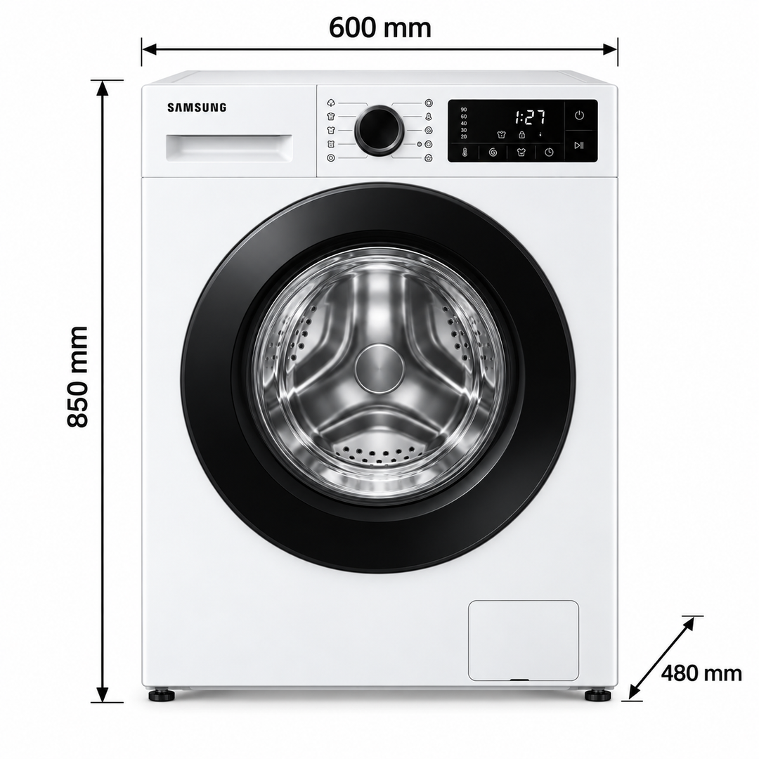 Samsung 8kg Front Load Washing Machine, Hygiene Steam, Digital Inverter, 1400 RPM, White – WW80FG3M05AWGU - Teq Souq