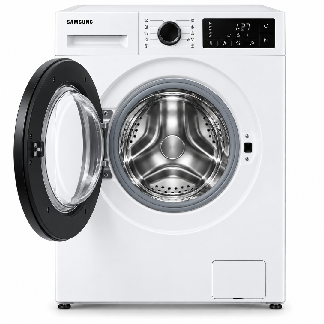 Samsung 8kg Front Load Washing Machine, Hygiene Steam, Digital Inverter, 1400 RPM, White – WW80FG3M05AWGU - Teq Souq