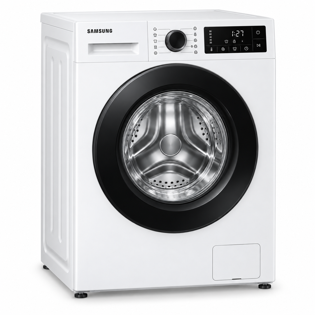 Samsung 8kg Front Load Washing Machine, Hygiene Steam, Digital Inverter, 1400 RPM, White – WW80FG3M05AWGU - Teq Souq