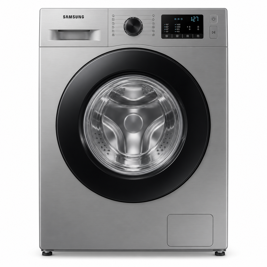 Samsung 8kg Front Load Washing Machine, EcoBubble, Hygiene Steam, 1400 RPM, Silver – WW80TA046AX - Teq Souq