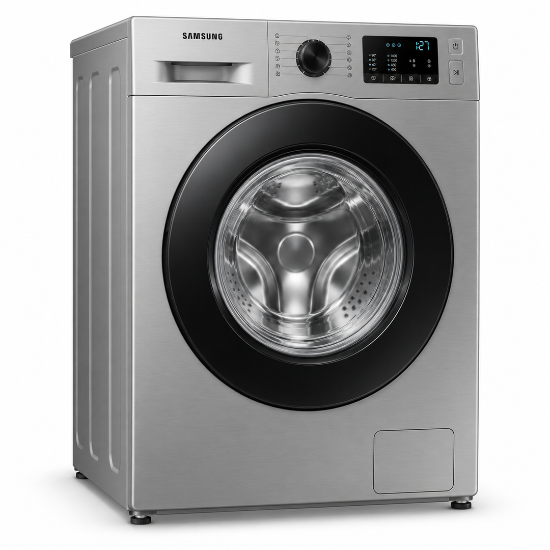 Samsung 8kg Front Load Washing Machine, EcoBubble, Hygiene Steam, 1400 RPM, Silver – WW80TA046AX - Teq Souq