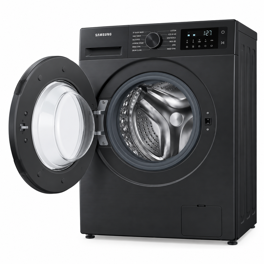 Samsung WW90CGC04DAB 9kg Front Load Washing Machine – 1400 RPM, Ecobubble, Hygiene Steam, SmartThings, Digital Inverter, Black - Teq Souq