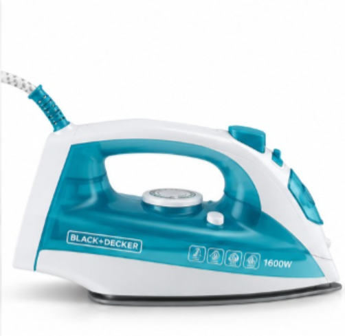 BLACK+DECKER X1575-B5 1600W Steam Iron – Ceramic Soleplate, 250ml Water Tank, 54g Steam Boost, Vertical Steam, White/Blue - Teq Souq
