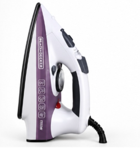 BLACK+DECKER X1750-B5 1750W Steam Iron – Non-Stick Soleplate, 220ml Water Tank, Steam Boost, Vertical Steam, White/Purple - Teq Souq