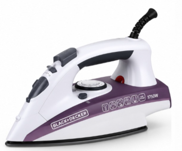 BLACK+DECKER X1750-B5 1750W Steam Iron – Non-Stick Soleplate, 220ml Water Tank, Steam Boost, Vertical Steam, White/Purple - Teq Souq