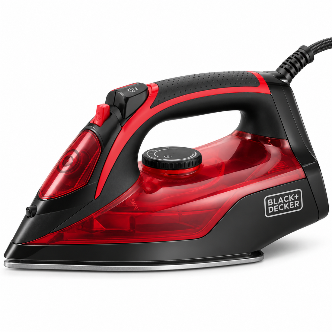 BLACK+DECKER X2200-B5 2200W Steam Iron – Non-Stick Soleplate, 220ml Water Tank, Vertical Steam, Self-Clean, Black/Red - Teq Souq