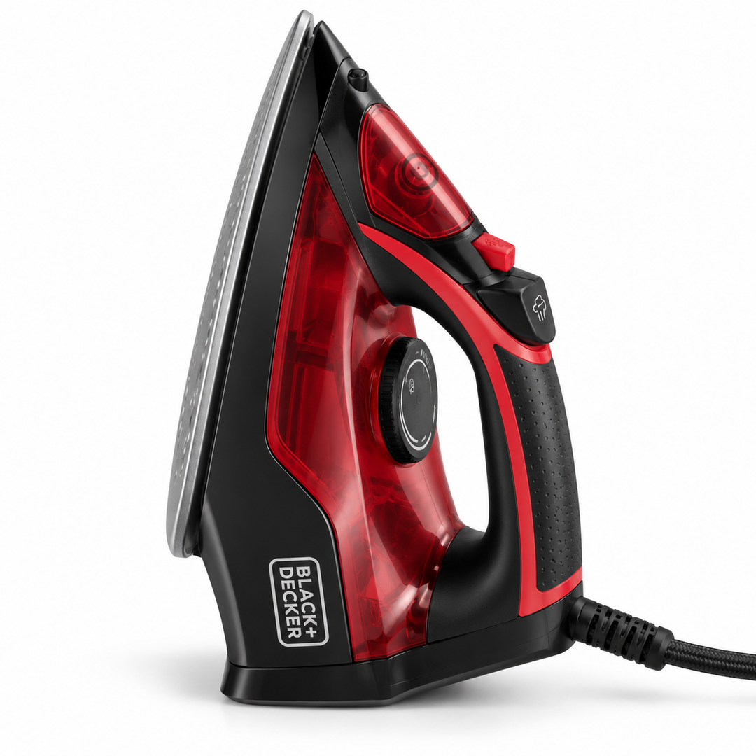 BLACK+DECKER X2200-B5 2200W Steam Iron – Non-Stick Soleplate, 220ml Water Tank, Vertical Steam, Self-Clean, Black/Red - Teq Souq