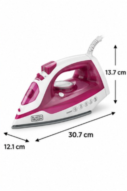 BLACK+DECKER X2400-B5 2400W Steam Iron – Ceramic Soleplate, 380ml Water Tank, Auto Shut-Off, Anti-Drip, White/Pink - Teq Souq
