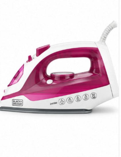 BLACK+DECKER X2400-B5 2400W Steam Iron – Ceramic Soleplate, 380ml Water Tank, Auto Shut-Off, Anti-Drip, White/Pink - Teq Souq