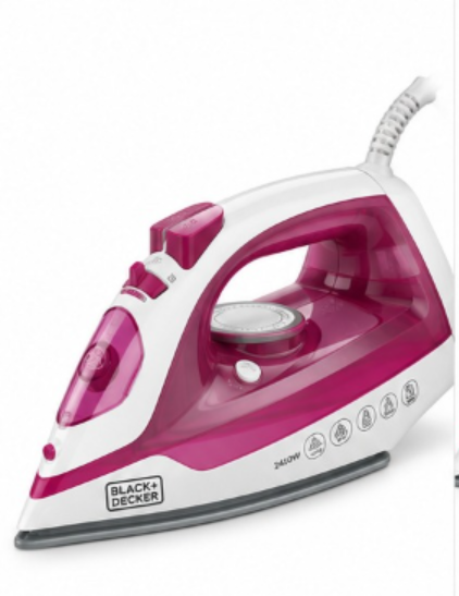 BLACK+DECKER X2400-B5 2400W Steam Iron – Ceramic Soleplate, 380ml Water Tank, Auto Shut-Off, Anti-Drip, White/Pink - Teq Souq