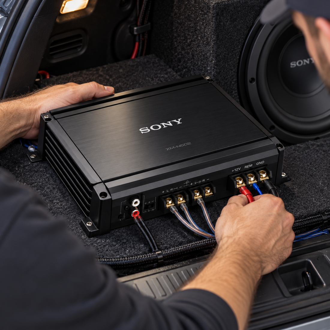 Sony XM-N502 500W 2-Channel Stereo Car Amplifier – 65W x 2 RMS, MOSFET Power Supply, Low Pass Filter, Black - Teq Souq
