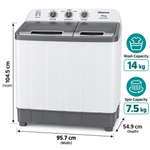 Load image into Gallery viewer, Hisense XPB140-SXC14 14kg Semi-Automatic Twin Tub Washing Machine – 7.5kg Spin Capacity, Top Load, Lint Filter, White/Grey - Teq Souq