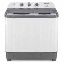 Hisense XPB140-SXC14 14kg Semi-Automatic Twin Tub Washing Machine – 7.5kg Spin Capacity, Top Load, Lint Filter, White/Grey - Teq Souq