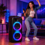 Load image into Gallery viewer, JVC XS-N4112PB Portable Bluetooth Party Speaker – RGB LED Lights, Wireless Microphone &amp; Remote Control, Black - Teq Souq