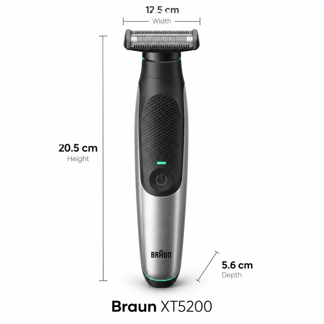 Braun Series X XT5200 All-in-One Face & Body Trimmer – 4D Flex Blade, 6 Combs, Waterproof, 45-Min Cordless Runtime, Black/Silver - Teq Souq