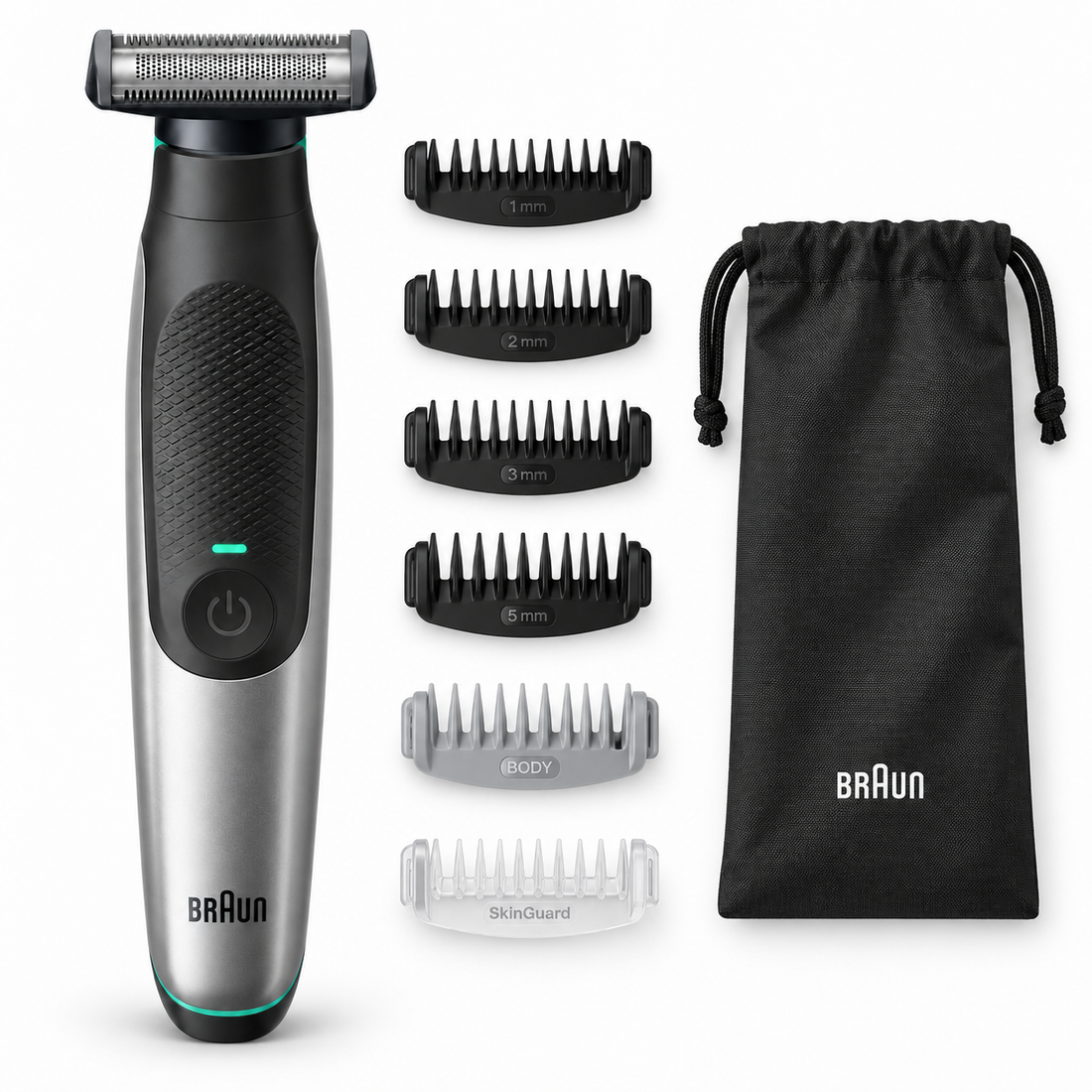 Braun Series X XT5200 All-in-One Face & Body Trimmer – 4D Flex Blade, 6 Combs, Waterproof, 45-Min Cordless Runtime, Black/Silver - Teq Souq