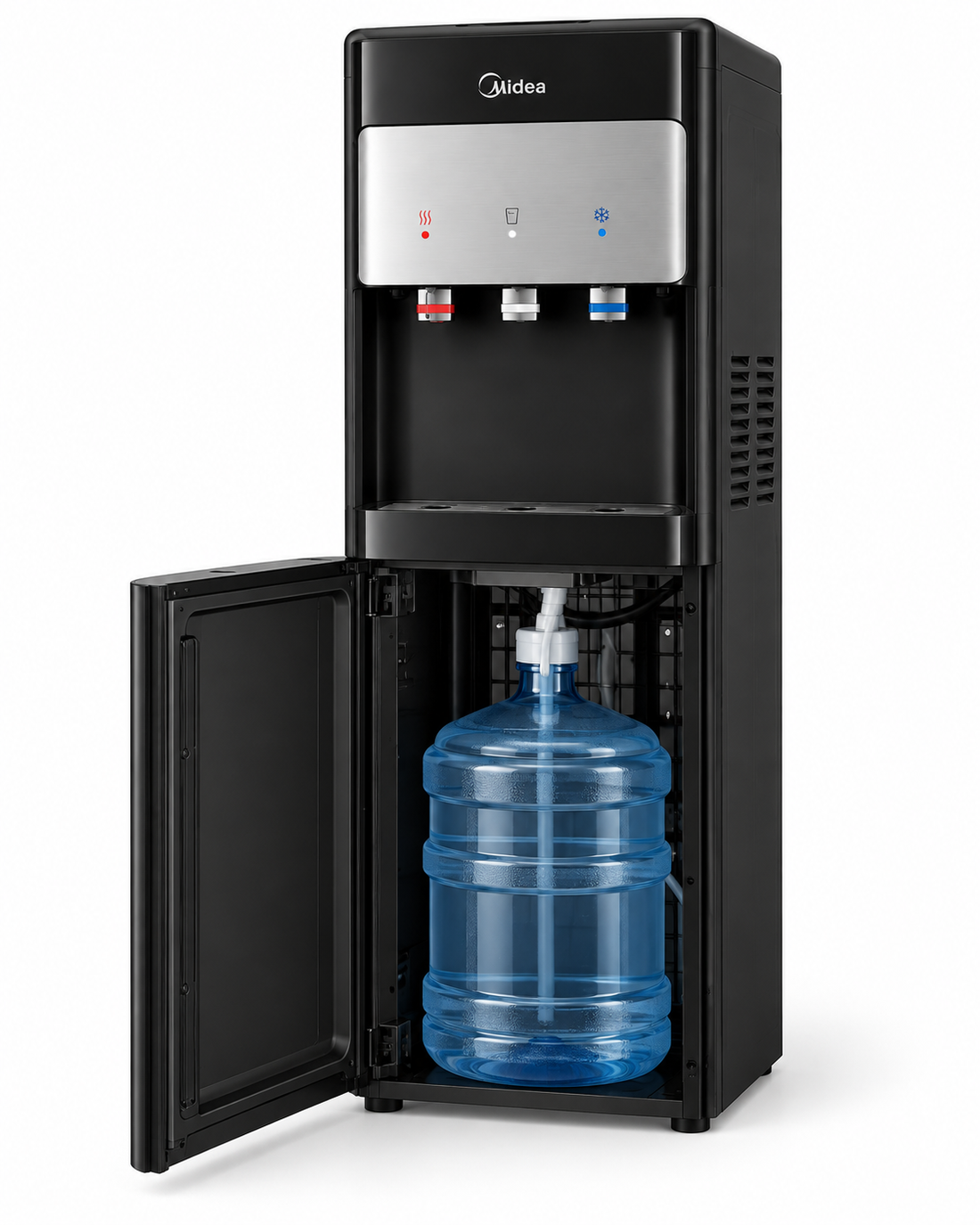 Midea YL1633S Bottom Loading Water Dispenser – Hot, Cold & Ambient, Ice Cold Technology, Empty Bottle Indicator, Child Safety Lock, Black - Teq Souq