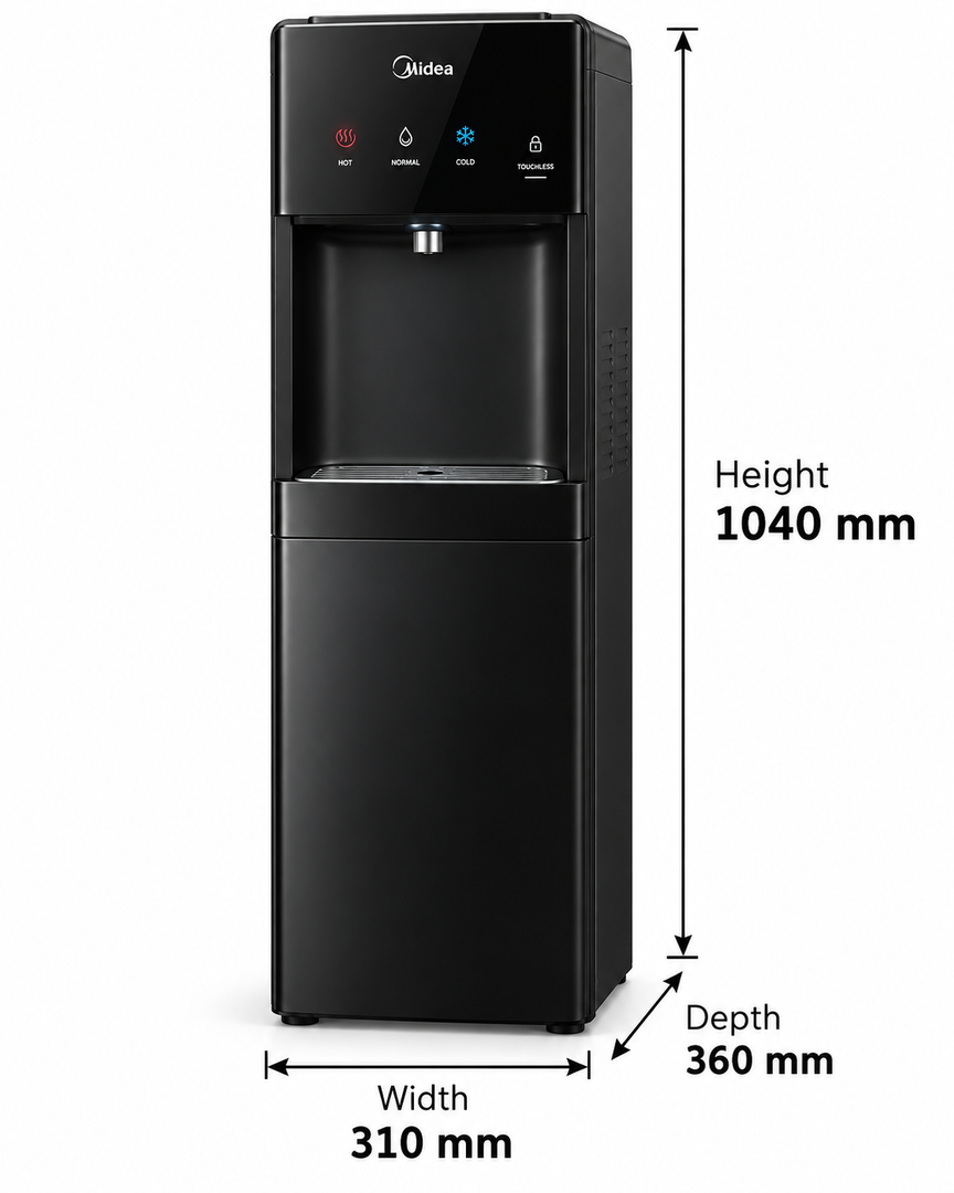 Midea YL1844S-IR Bottom Loading Water Dispenser – Hot, Cold & Ambient Water, Touchless Cold Dispensing, Child Safety Lock, Black - Teq Souq