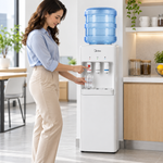 Load image into Gallery viewer, Midea YL1917SAE Top Loading Water Dispenser – Hot, Cold &amp; Ambient Water, 3 Taps, Stainless Steel Tank, Child Safety Lock, White - Teq Souq