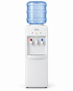 Load image into Gallery viewer, Midea YL1917S Top Loading Water Dispenser – Hot, Cold &amp; Ambient Water, 3 Taps, Stainless Steel Tank, Child Safety Lock, White - Teq Souq