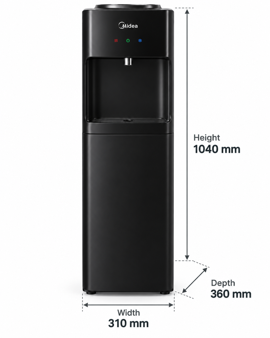 Midea YL2036SB-GCC Bottom Loading Water Dispenser – Hot, Cold & Ambient Water, Child Safety Lock, Single Tap, Black - Teq Souq