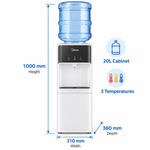 Load image into Gallery viewer, Midea YL2037SW Top Loading Water Dispenser – Hot, Cold &amp; Ambient Water, Single Tap, Child Safety Lock, 20L Storage Cabinet, White - Teq Souq