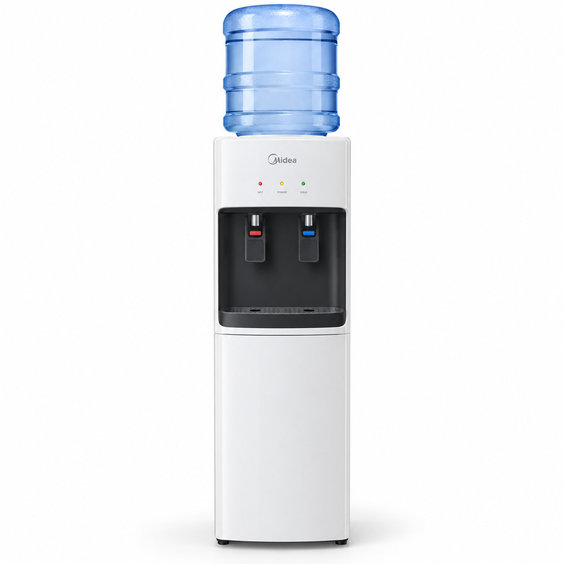 Midea Top Loading Hot & Cold Water Dispenser – Compressor Cooling, Child Safety Lock, 35L Storage Cabinet, White (YL2436-WBG) - Teq Souq