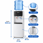 Load image into Gallery viewer, Midea YL2436-W Top Loading Hot &amp; Cold Water Dispenser – Compressor Cooling, Child Safety Lock, 35L Storage Cabinet, White - Teq Souq